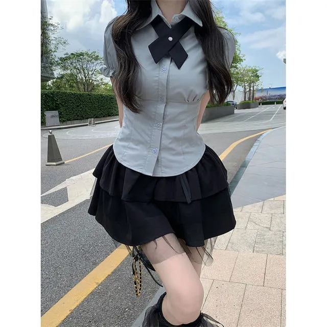 Sexy White Blouses Women Korean Fashion Shirt Chic Harajuku Preppy Elegant Female Japanese Casual JK Slim Y2k Blusas Cute Tops