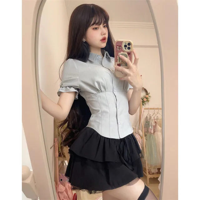 Sexy White Blouses Women Korean Fashion Shirt Chic Harajuku Preppy Elegant Female Japanese Casual JK Slim Y2k Blusas Cute Tops
