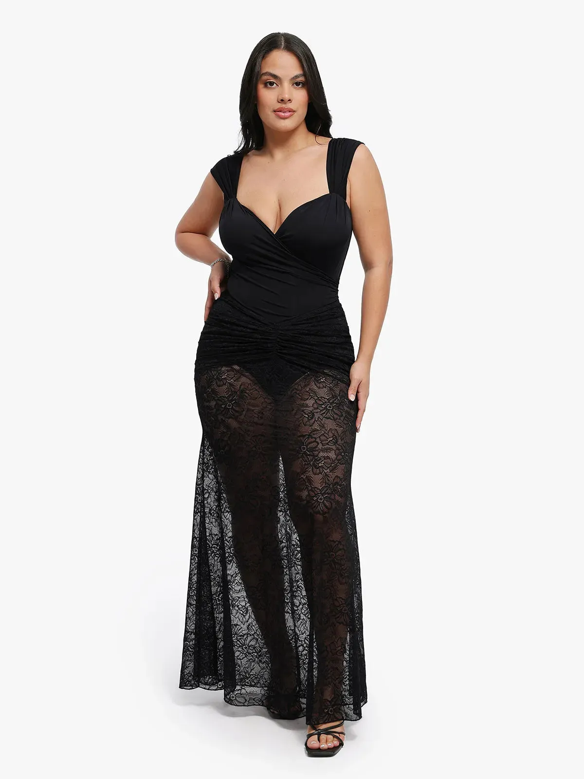 Shapewear Lace Coverup Maxi Fishtail Skirt