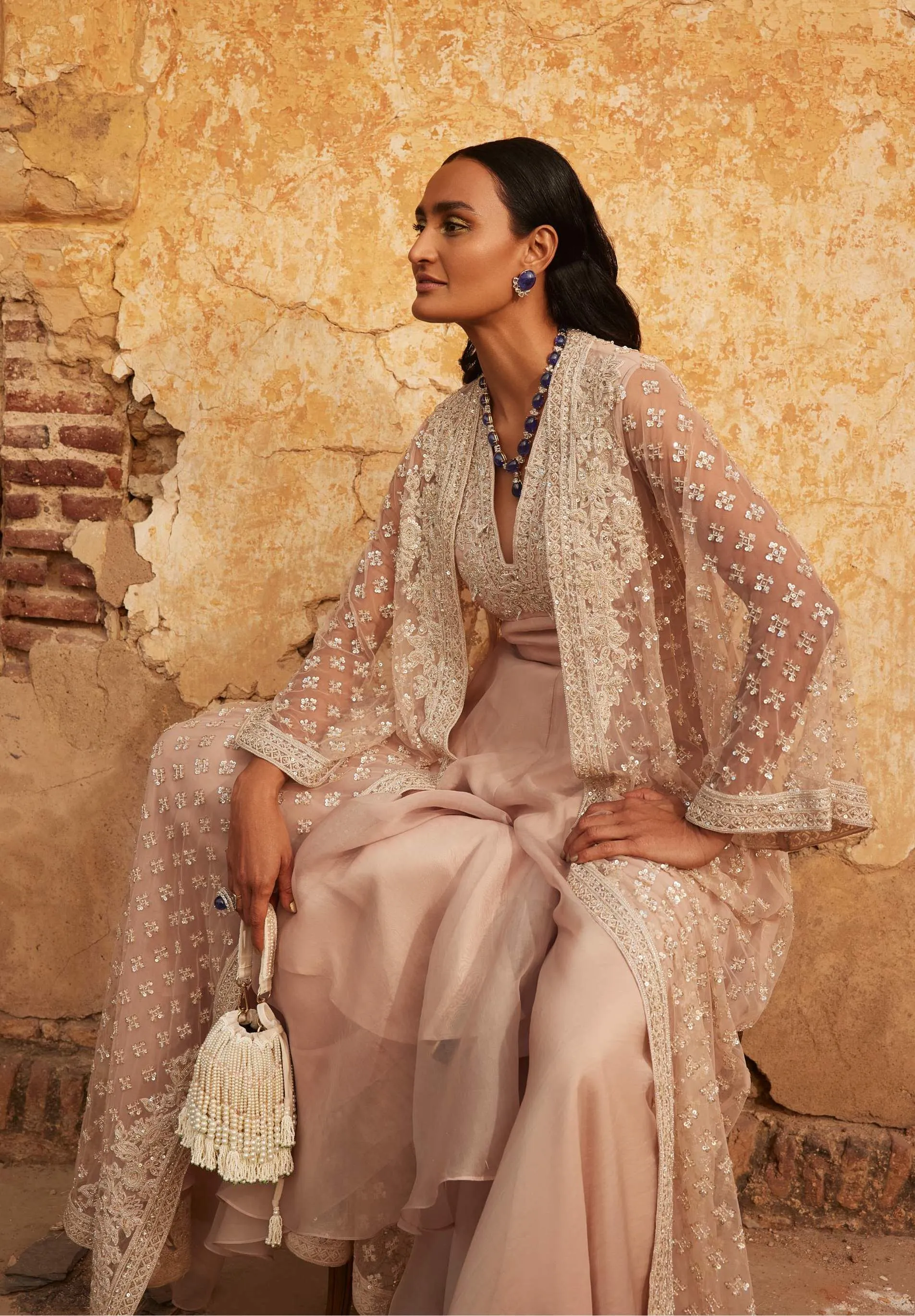 Shiraz Champagne Jacket And Jumpsuit Set