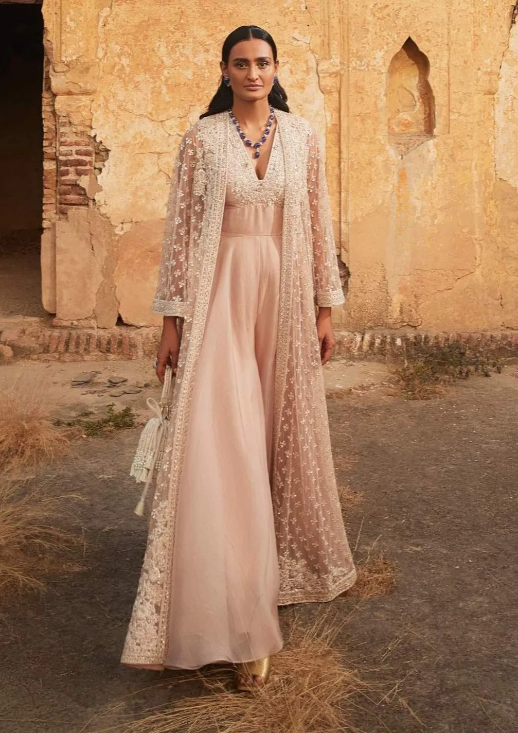 Shiraz Champagne Jacket And Jumpsuit Set