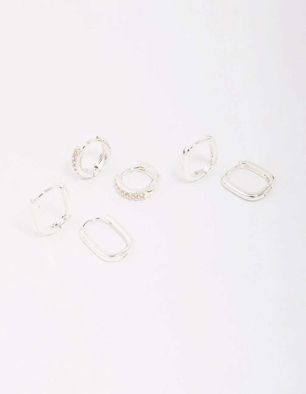 Silver Plated Brass  Clean Pave Earring 3-Pack