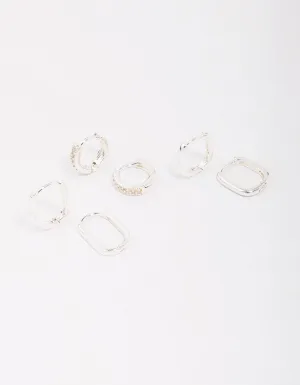 Silver Plated Brass  Clean Pave Earring 3-Pack