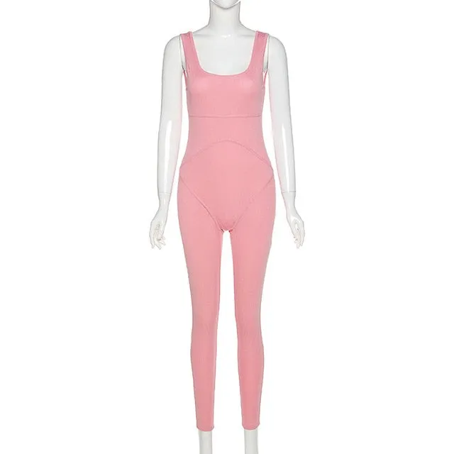 Simenual Ribbed Casual Workout Rompers Womens Jumpsuit Backless Sleeveless Fitness Active Wear Bodycon Fashion Jumpsuits Summer