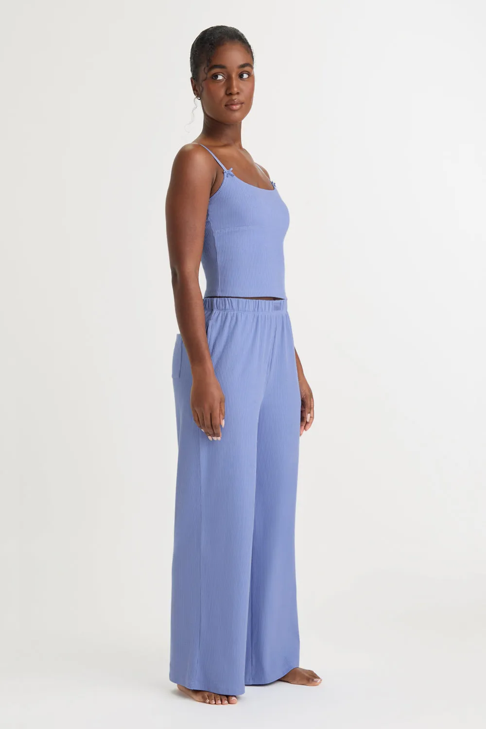 SOFT LOUNGE WIDE LEG PYJAMA BOTTOMS - CORNFLOWER BLUE