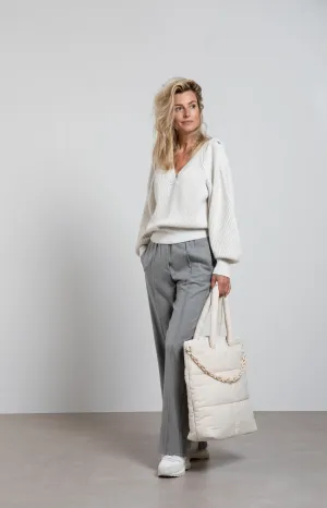 Soft wide leg trousers with elastic waist and a slit