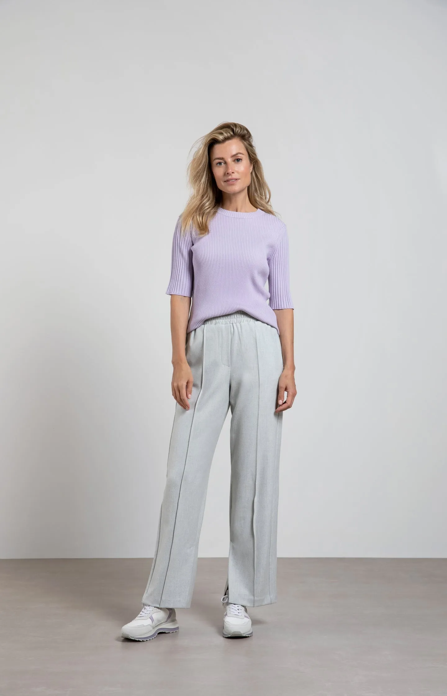 Soft wide leg trousers with elastic waist and a slit