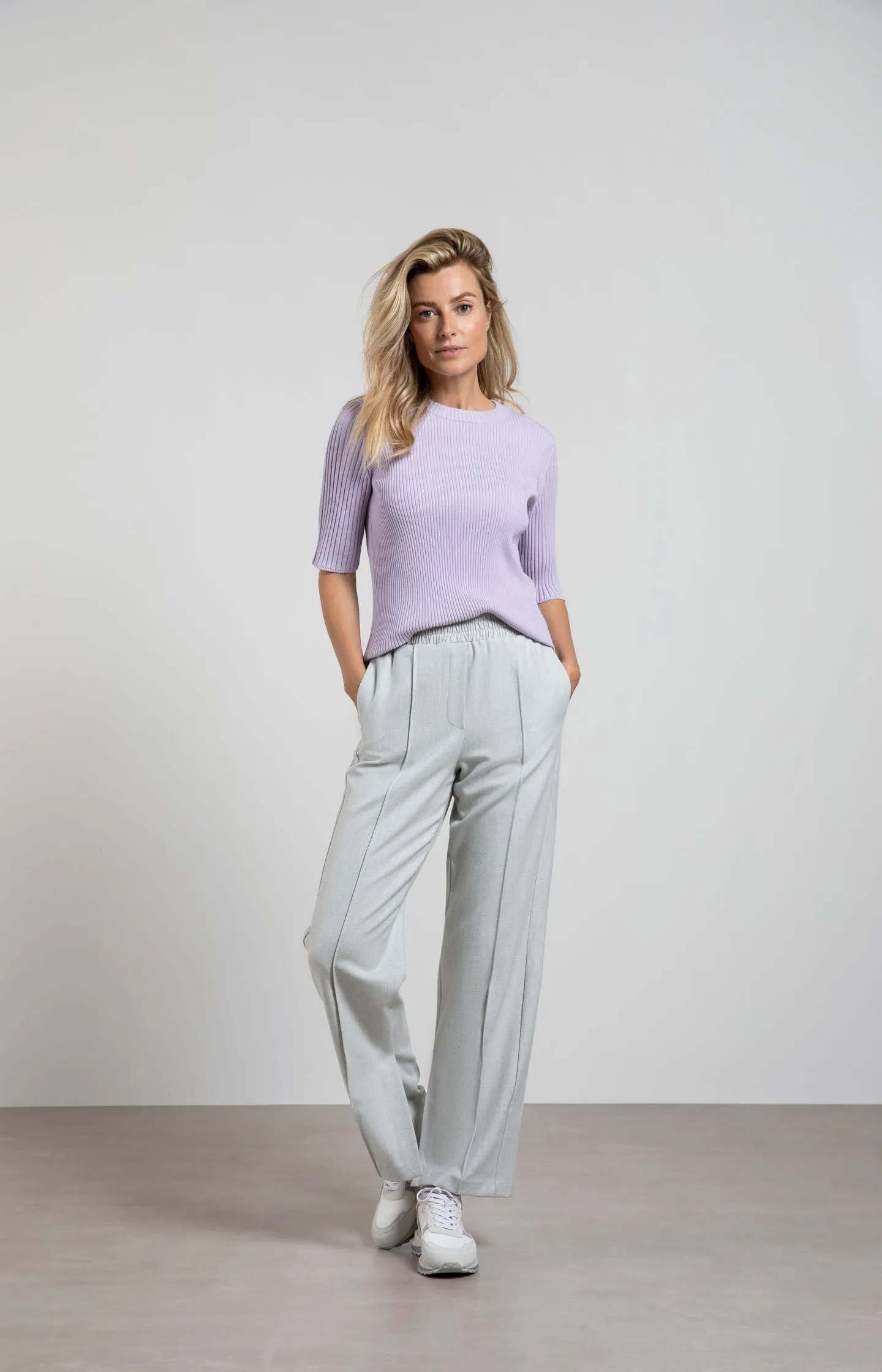 Soft wide leg trousers with elastic waist and a slit