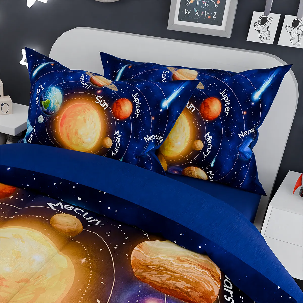 Solar System Comforter Set Twin, Ultra Soft Microfiber Bedding Sets with 3-Pieces, Comforters Bed Sets for Kids Children Boy Bedroom Decor