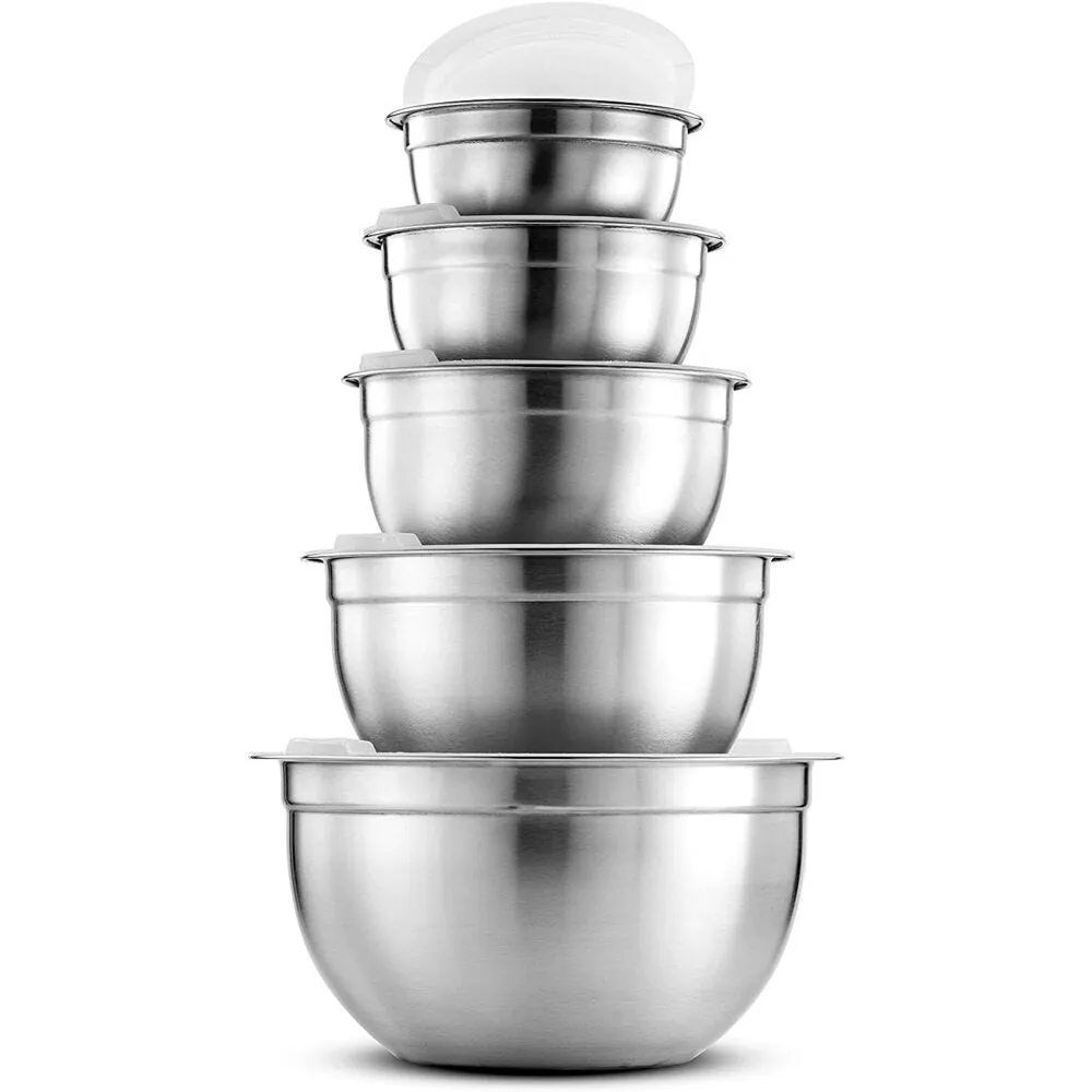 Stainless Steel Nesting Mixing Bowls with Airtight Lids / Set of 5 - 0.75 Quart   1 Quart   1.5 Quart   3 Quart   5 Quart