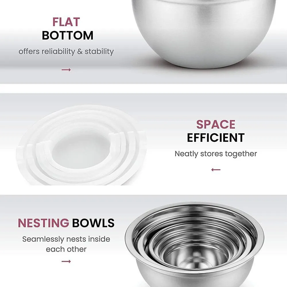 Stainless Steel Nesting Mixing Bowls with Airtight Lids / Set of 5 - 0.75 Quart   1 Quart   1.5 Quart   3 Quart   5 Quart
