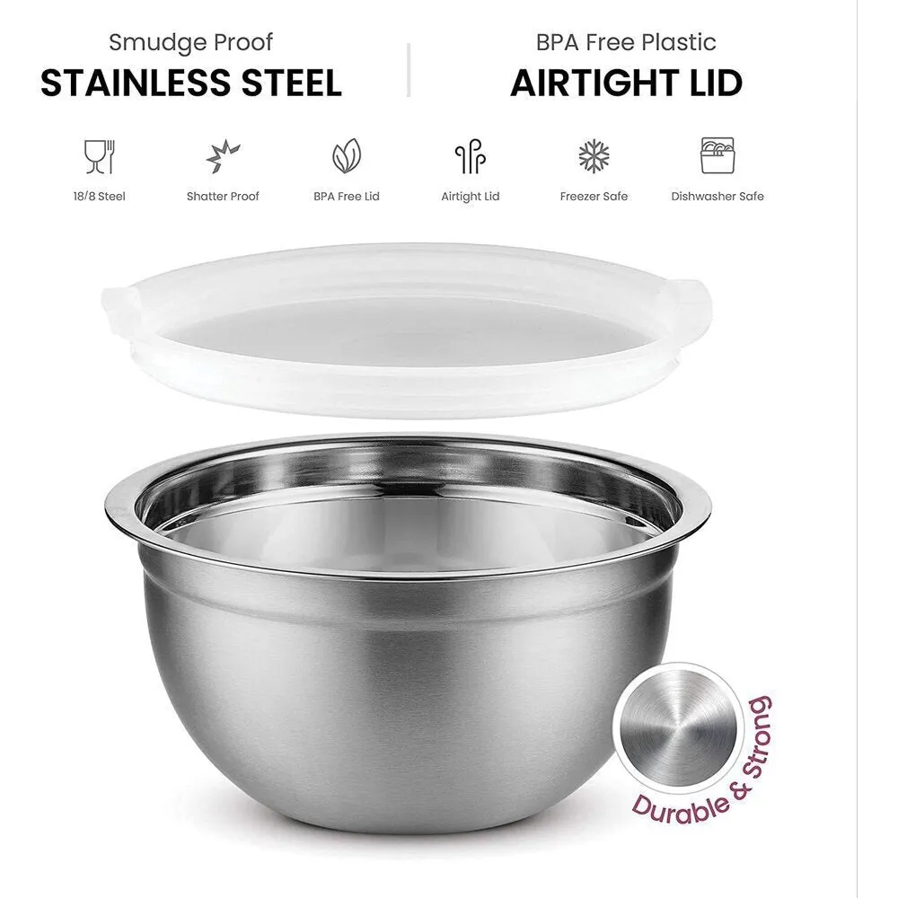 Stainless Steel Nesting Mixing Bowls with Airtight Lids / Set of 5 - 0.75 Quart   1 Quart   1.5 Quart   3 Quart   5 Quart