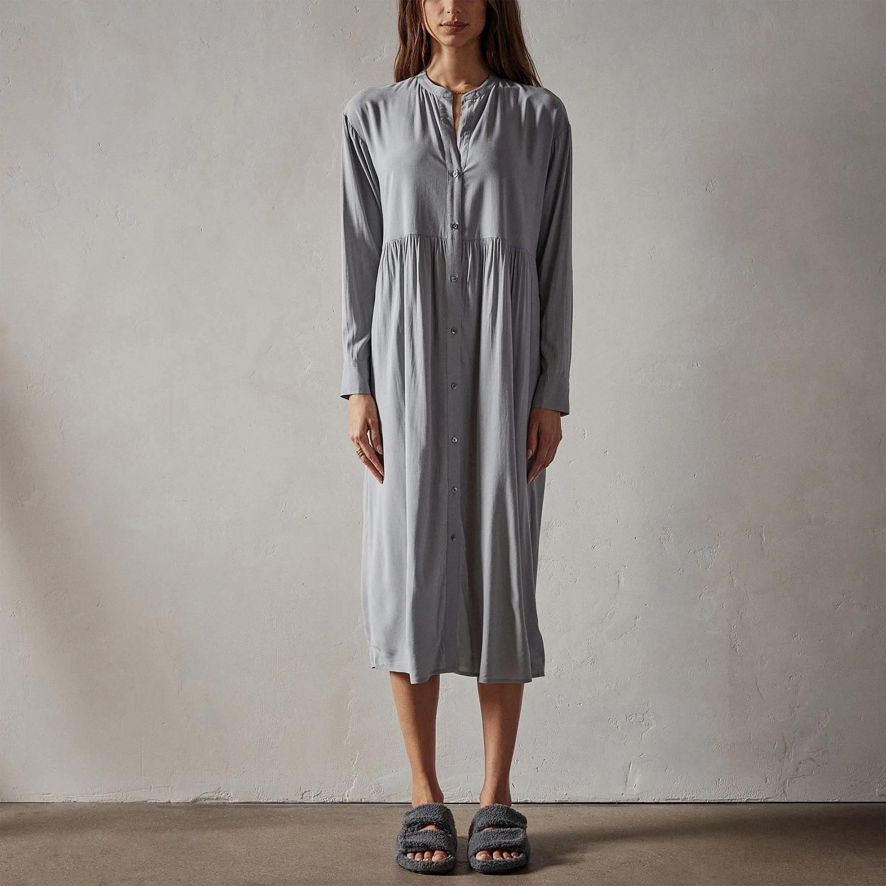 Stretch Viscose Voile Shirt Dress - Ocean Mist