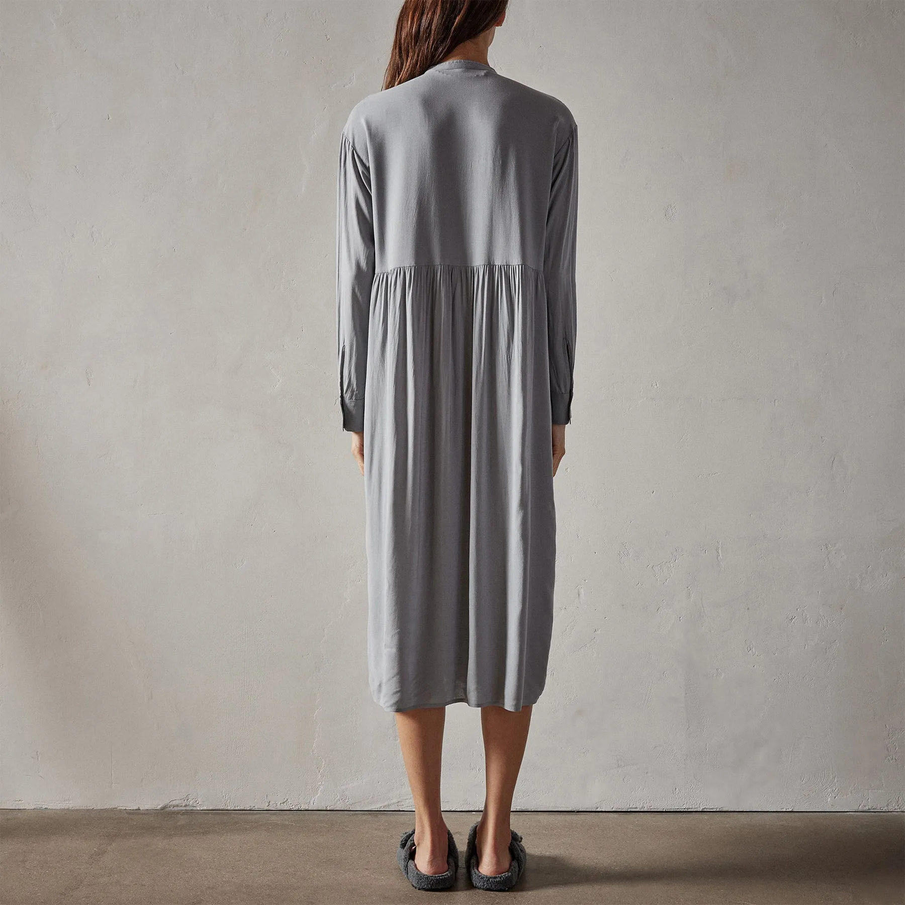 Stretch Viscose Voile Shirt Dress - Ocean Mist