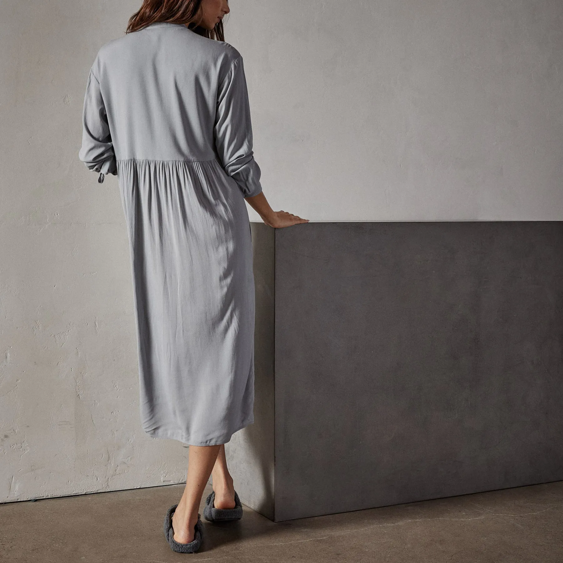 Stretch Viscose Voile Shirt Dress - Ocean Mist