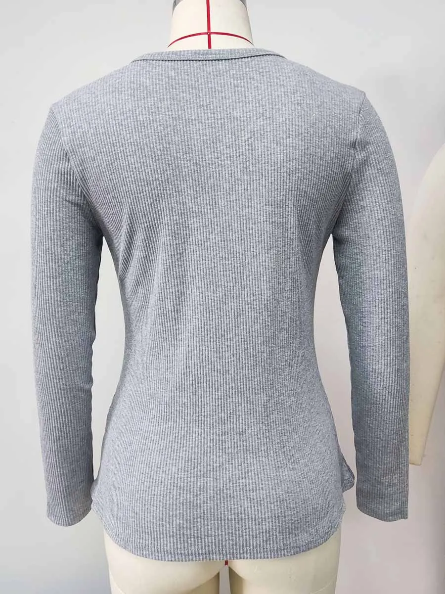 Stunncal Solid Color V-Neck Long-Sleeved T-Shirt