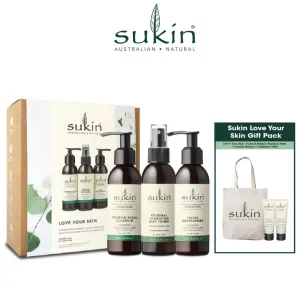 Sukin Love Your Skin Gift Pack (Foaming Facial Cleanser 125ml   Hydrating Mist Toner 125ml   Signature Facial Moisturiser 125ml)   FREE Tote Bag   Sukin Natural Balance Shampoo 50ml   Sukin Natural Balance Conditioner 50ml