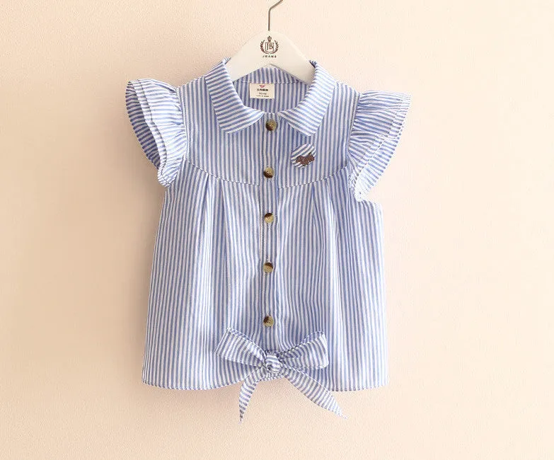 summer stripe butterfly sleeve child girl's blouses shirts children clothing baby child shirt for 100-140 cm kid