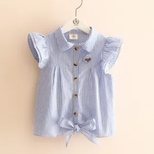 summer stripe butterfly sleeve child girl's blouses shirts children clothing baby child shirt for 100-140 cm kid