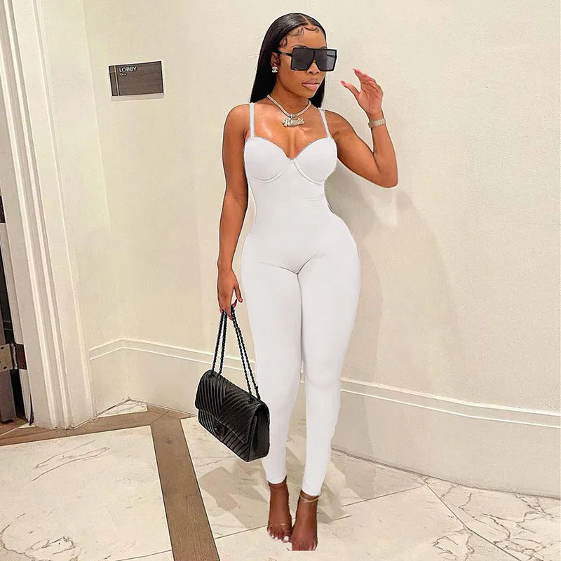 Suspenders tight high waist hip lift jumpsuit AY1697