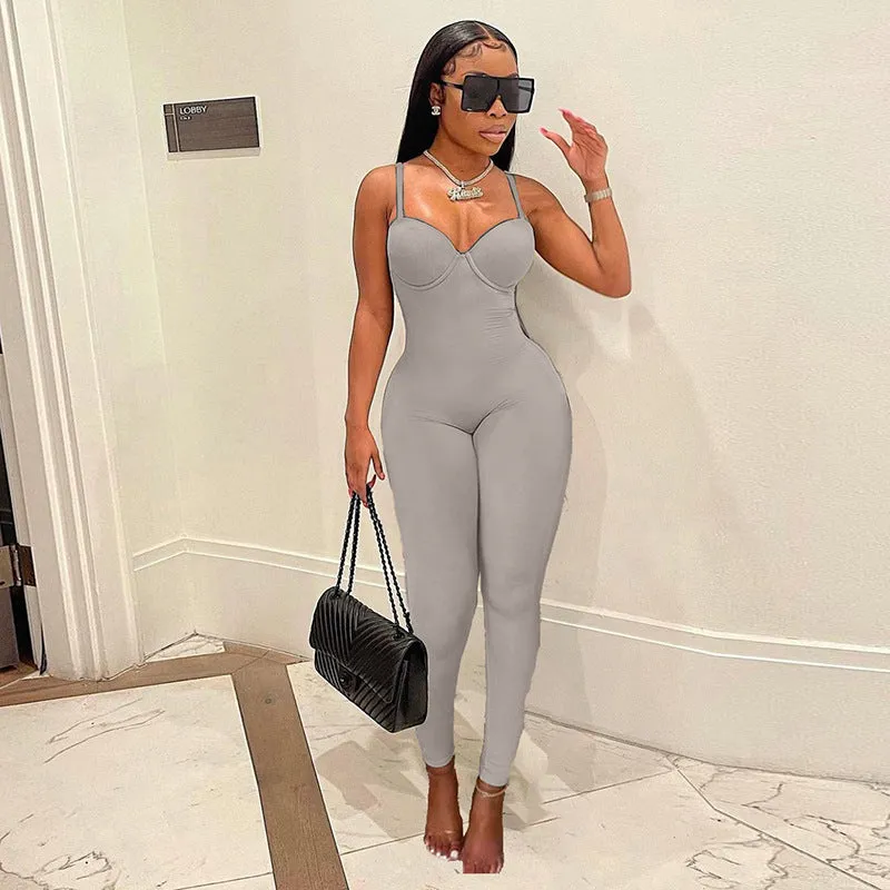 Suspenders tight high waist hip lift jumpsuit AY1697