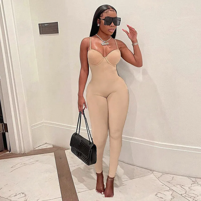 Suspenders tight high waist hip lift jumpsuit AY1697