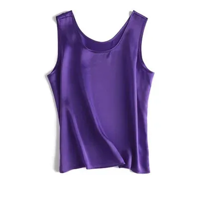 SuyaDream Women Basic Cozy Tanks 100%Real Silk O neck Sleeveless Chic T Shirt 2020 Solid Summer Vests White Pink Beige