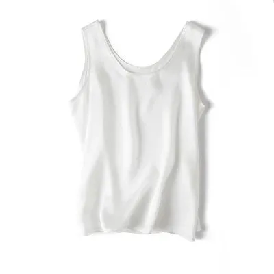 SuyaDream Women Basic Cozy Tanks 100%Real Silk O neck Sleeveless Chic T Shirt 2020 Solid Summer Vests White Pink Beige
