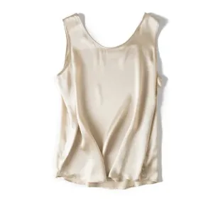 SuyaDream Women Basic Cozy Tanks 100%Real Silk O neck Sleeveless Chic T Shirt 2020 Solid Summer Vests White Pink Beige