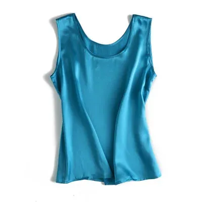 SuyaDream Women Basic Cozy Tanks 100%Real Silk O neck Sleeveless Chic T Shirt 2020 Solid Summer Vests White Pink Beige