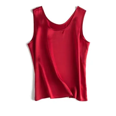 SuyaDream Women Basic Cozy Tanks 100%Real Silk O neck Sleeveless Chic T Shirt 2020 Solid Summer Vests White Pink Beige