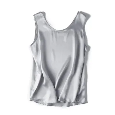 SuyaDream Women Basic Cozy Tanks 100%Real Silk O neck Sleeveless Chic T Shirt 2020 Solid Summer Vests White Pink Beige