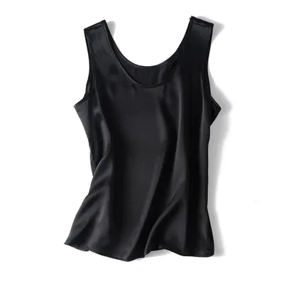 SuyaDream Women Basic Cozy Tanks 100%Real Silk O neck Sleeveless Chic T Shirt 2020 Solid Summer Vests White Pink Beige