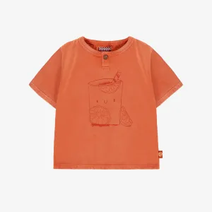 T-shirt à manches courtes orange avec illustration en coton, bébé || Orange short sleeved t-shirt with illustration in cotton, baby