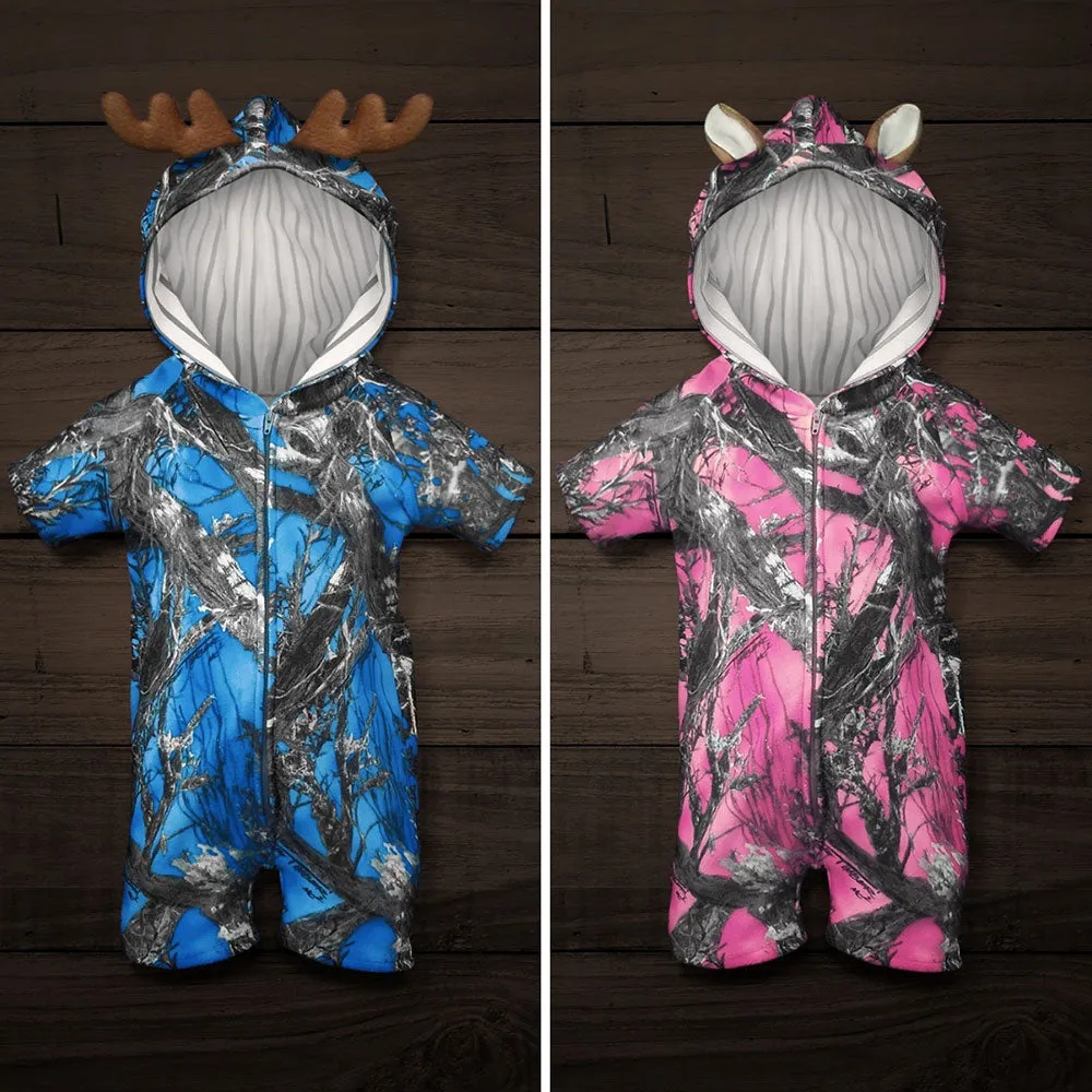 The "Huntsie" Short Sleeve Onesie Jumpsuit with Hood