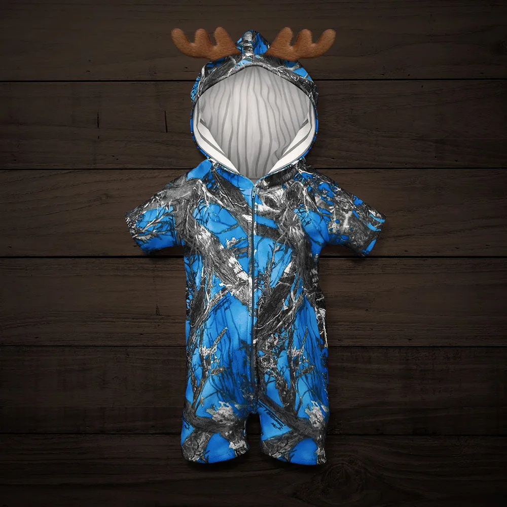 The "Huntsie" Short Sleeve Onesie Jumpsuit with Hood