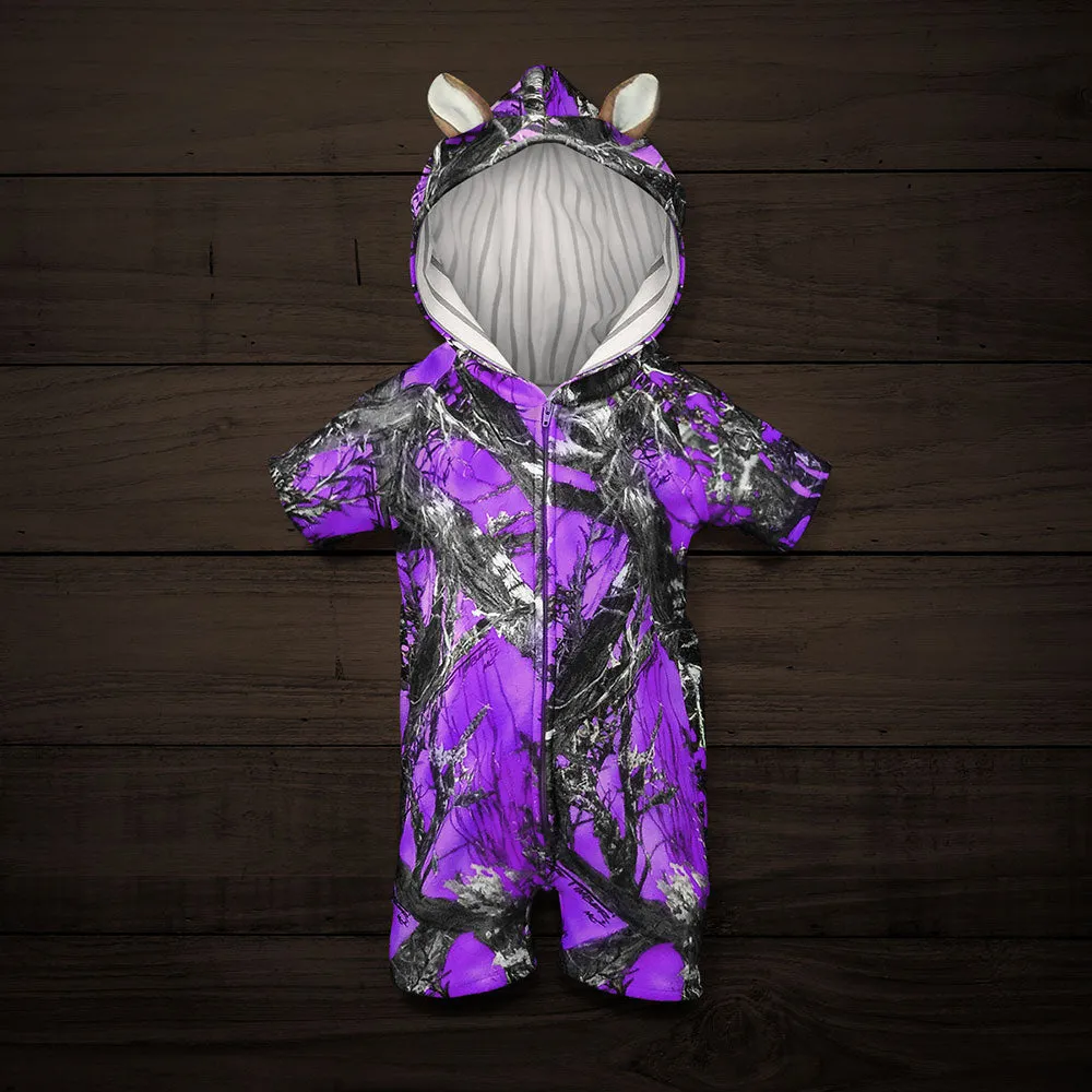 The "Huntsie" Short Sleeve Onesie Jumpsuit with Hood