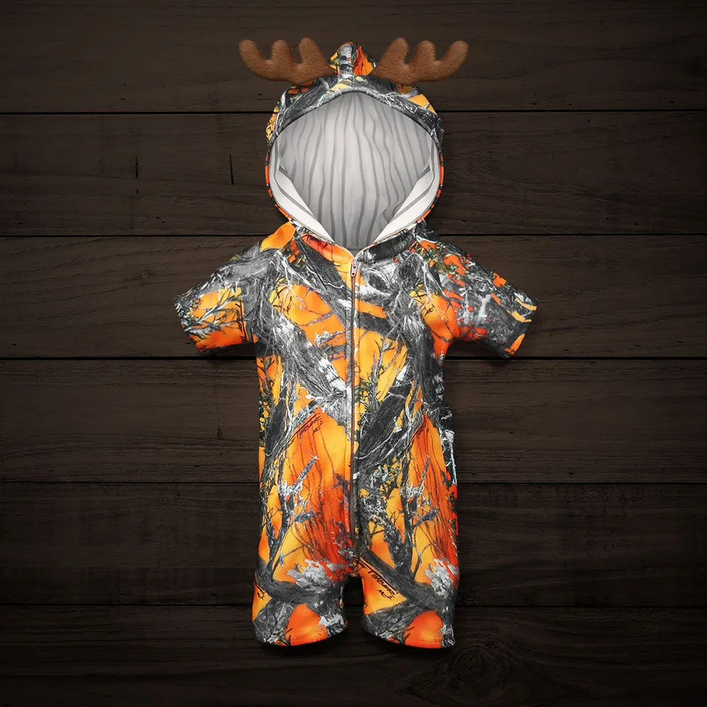The "Huntsie" Short Sleeve Onesie Jumpsuit with Hood