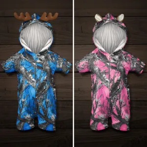 The "Huntsie" Short Sleeve Onesie Jumpsuit with Hood