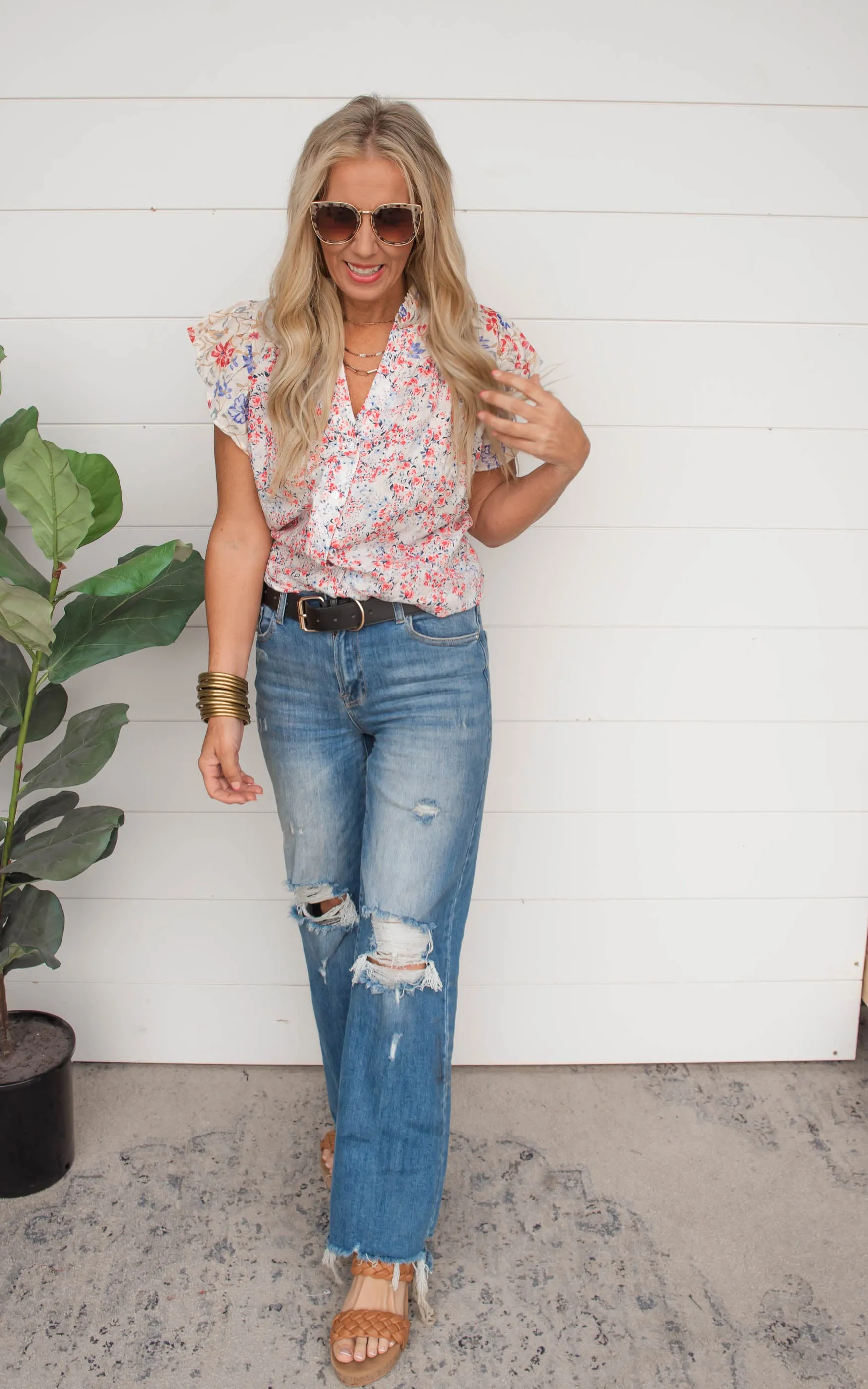 The Simple Truth Ruffle Sleeve Floral Blouse | Red | FINAL SALE