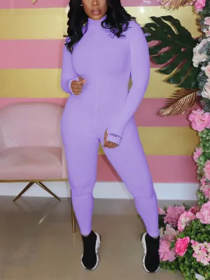 Thumbhole Sleeve Zip Jumpsuit