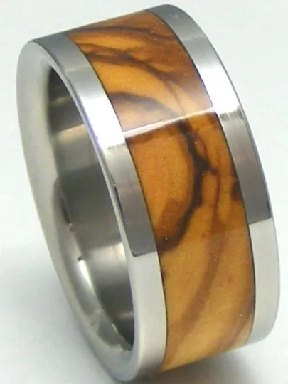 Titanium Bethlehem Olivewood Wedding Band His or Hers HOLY LAND Wooden Rings Available in Ring Sizes 4-17