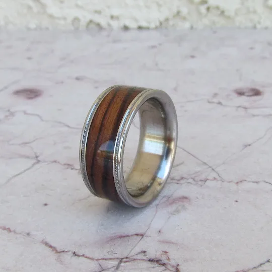 Titanium Wood Ring Exotic Kingwood Wooden Band Mens or Ladies Wedding Ring Milgram Edge - Bands Available in size 4-18 Rings