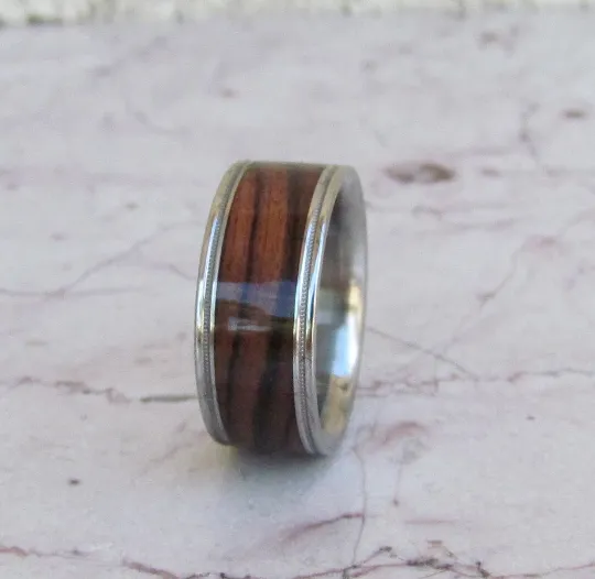 Titanium Wood Ring Exotic Kingwood Wooden Band Mens or Ladies Wedding Ring Milgram Edge - Bands Available in size 4-18 Rings