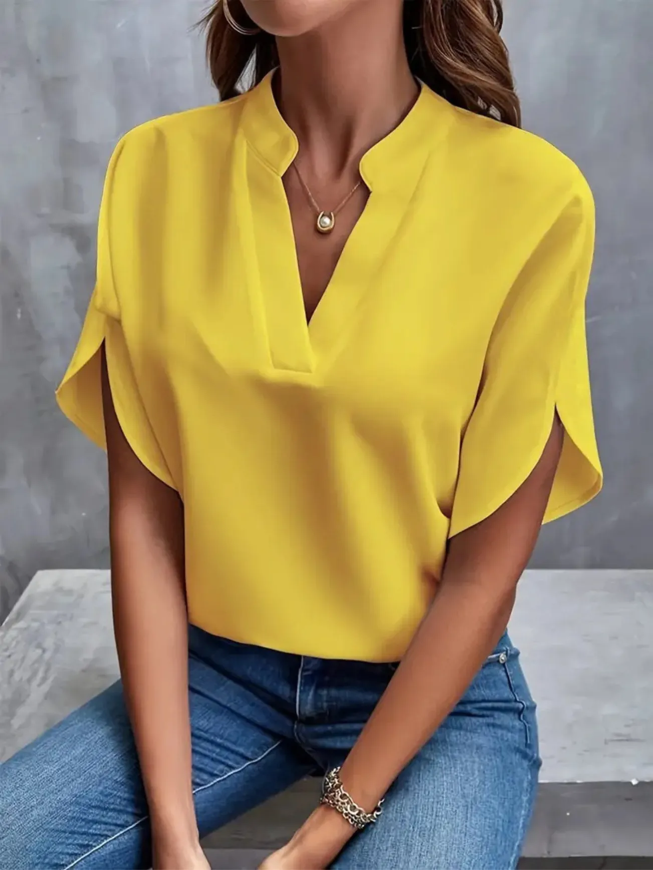 Trendy Women's V-Neck Blouse with Flared Sleeves