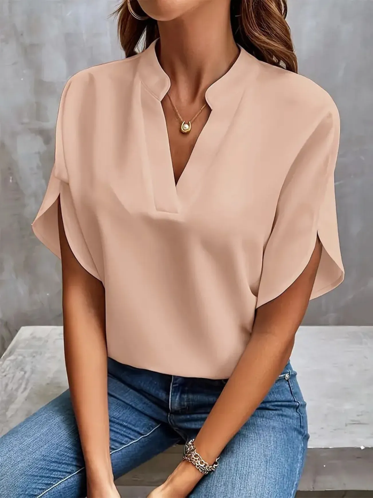 Trendy Women's V-Neck Blouse with Flared Sleeves