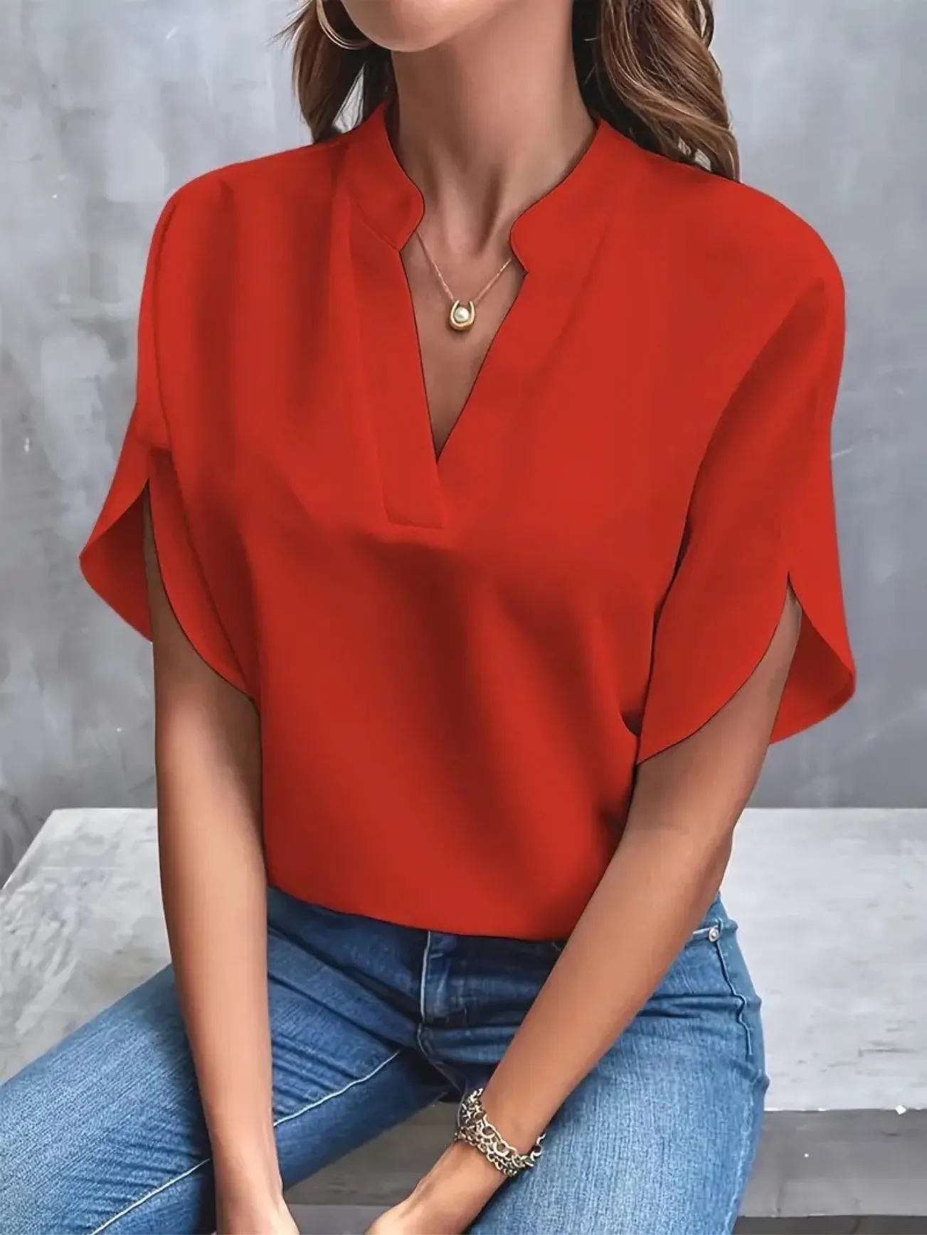 Trendy Women's V-Neck Blouse with Flared Sleeves