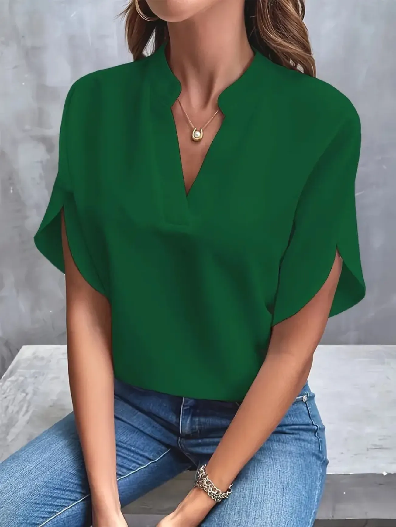 Trendy Women's V-Neck Blouse with Flared Sleeves