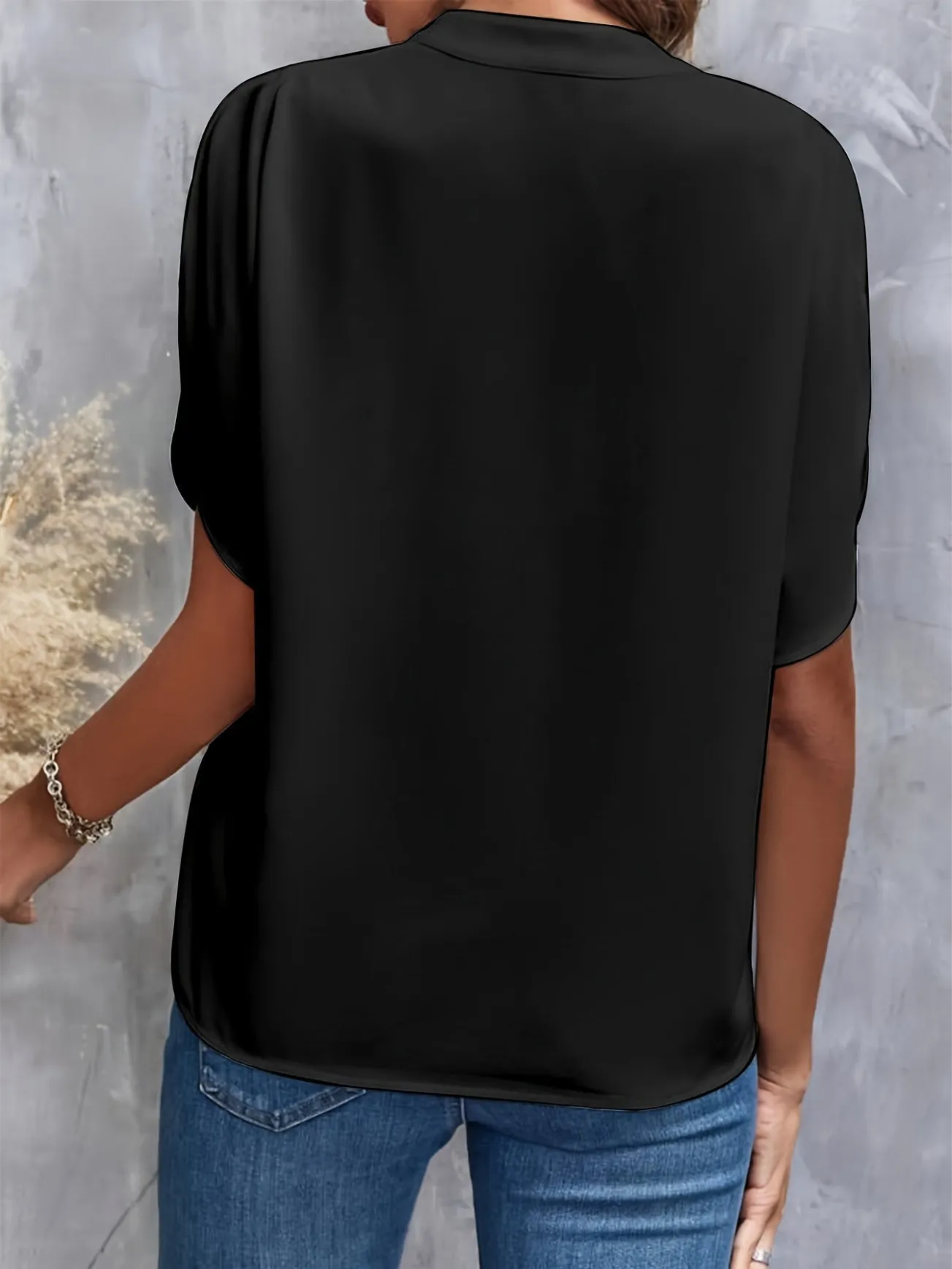 Trendy Women's V-Neck Blouse with Flared Sleeves
