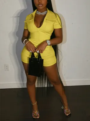 V Neck Zipper Pocket Romper